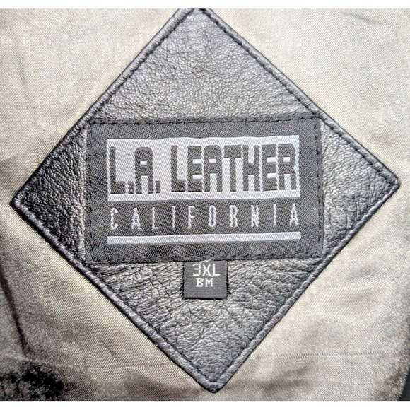 L.A. LEATHER Mens Bomber Jacket SIZE 3XL Black Motorcycle Geek Grunge Gothic - Picture 3 of 16